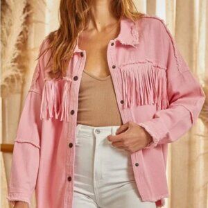 SAVANNA JANE NWT Fringe Trim Western Jacket Denim Pink Size 1X
